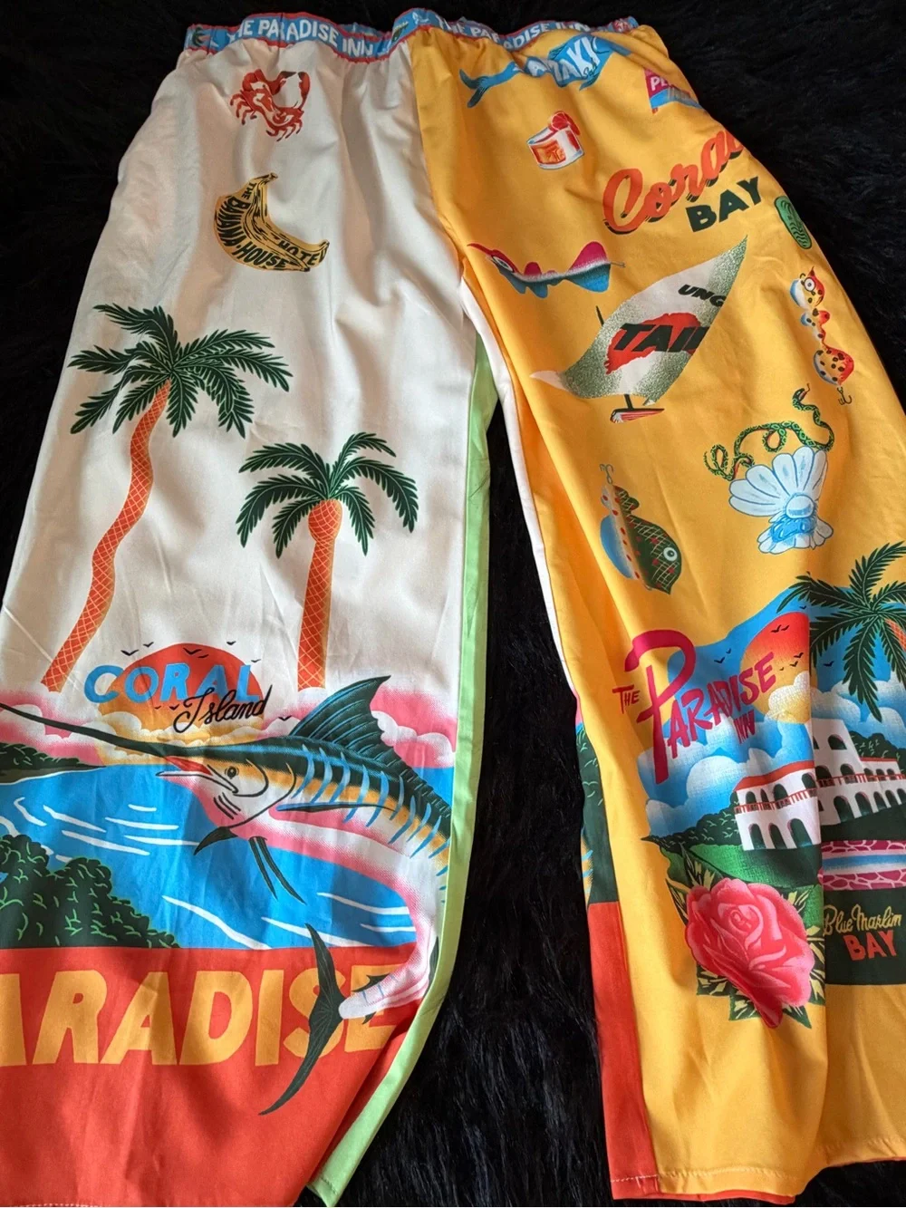 Tropical Coral Island Graphic Lounge Pants - Yellow & Cream